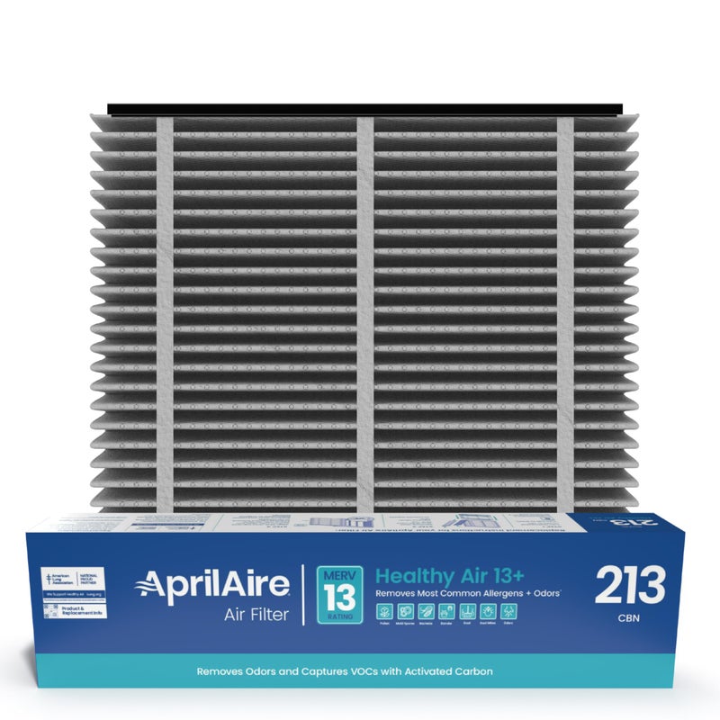 Aprilaire فلتر بديل AprilAire 213CBN لمرشحات الهواء المنزلية AprilAire - MERV 13 مع الكربون، تقليل الحساسية والروائح في المنزل، فلتر هواء 20x25x4 (عبوة من 1) - Image 1